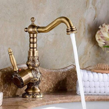 Antique Brass Swivel Spout Kitchen Faucet Single Hole Hot and Cold Water CorrosionResistant Finish