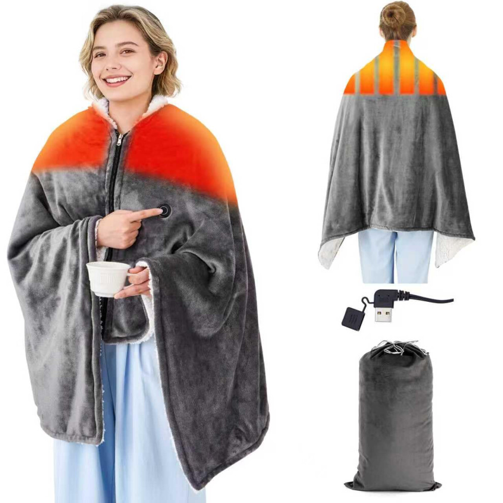 USB Heated Shawl with Fast Heating, 3 Temp Settings, Wearable Electric Blanket for Winter