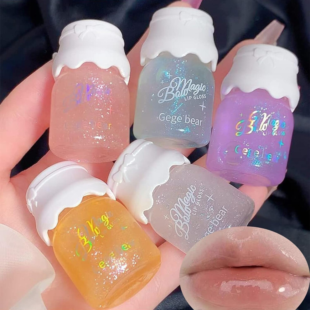 5 Colors Hydrating Lip Gloss Set with Shimmer Lip Oil, Moisturizing Tinted Balm, LongLasting Shine