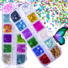 Butterfly Nail Glitter 24 Colors Holographic Butterfly Shape Sequins for Nail Art and DIY Crafts