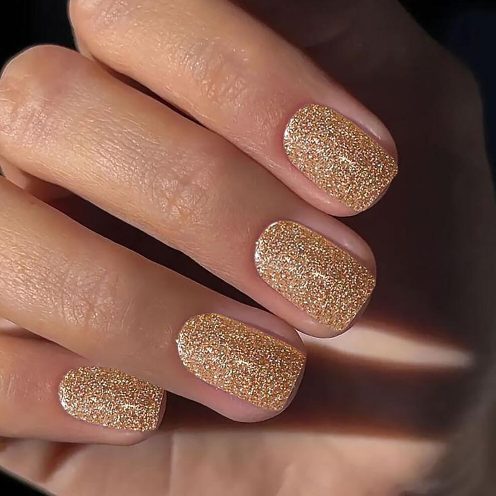 Short Coffin Press On Nails with Rhinestones, 24pcs Reusable Acrylic Fake Nails with Glue