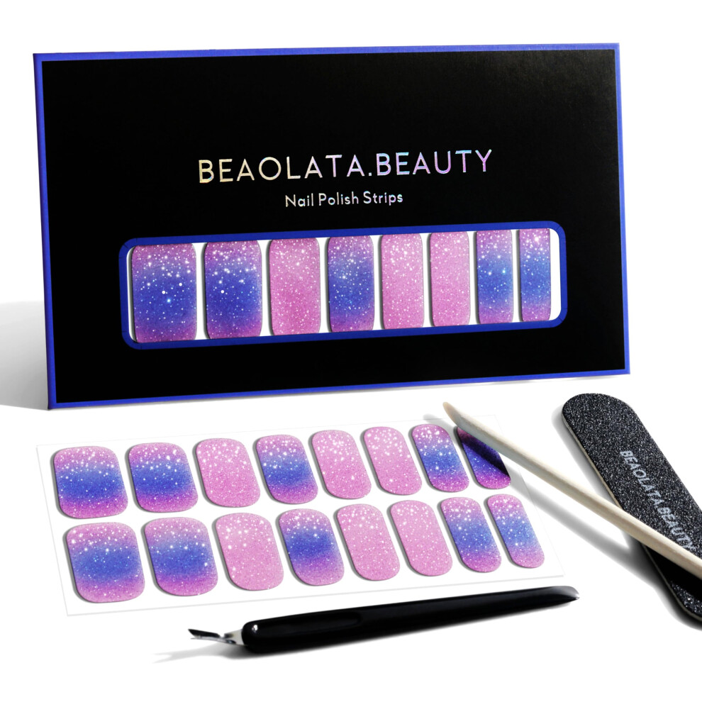 Purple Nail Polish Strips 32Pcs Longlasting Gel Nail Stickers Salon Quality Easy Apply Nebula