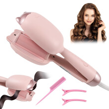 Double Barrel Beach Waver Curling Iron, Ceramic Hair Crimper with 4 Heat Settings and Fast HeatUp