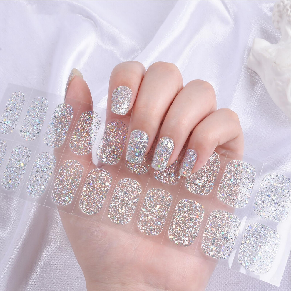 White Shine Semi Cured Gel Nail Strips 22Pcs Uv Gel Nail Stickers Long Lasting Salon Quality