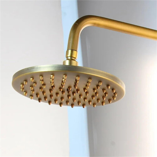 Antique Brass Handheld Rainfall Shower Head 8 Inch Round Solid Brass with Durable Spray Coverage 2