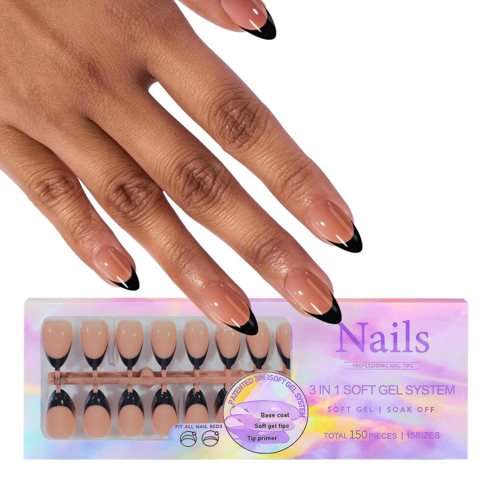 150pcs Press On Nails Set PreColored French Fake Nail Tips Gel Material 14 Sizes for Extensions