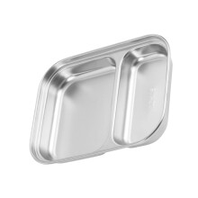 Stainless Steel Divided Lunch Tray with Two Compartments, Temp Resistant Meal Plate