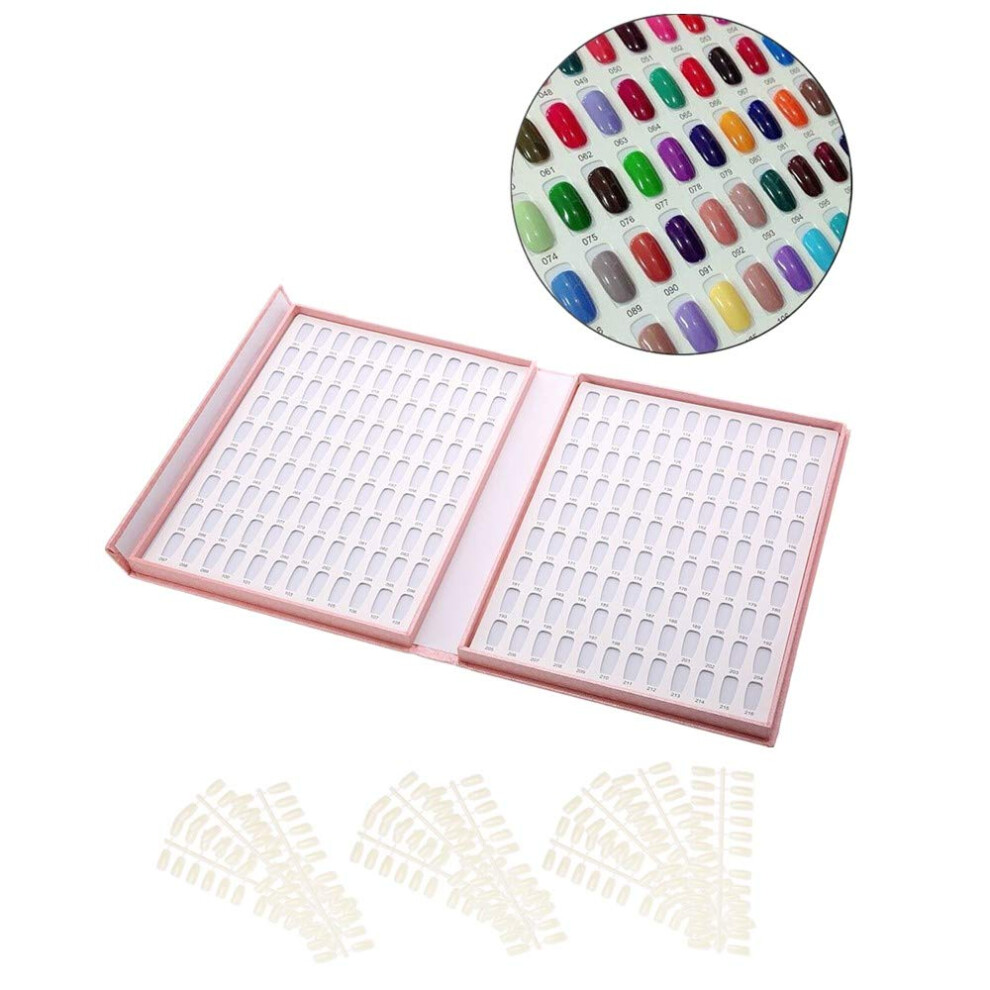 Nail Display Book with 216 Colors UV Gel Polish Chart and 240 Tips for Nail Art Salon Pink