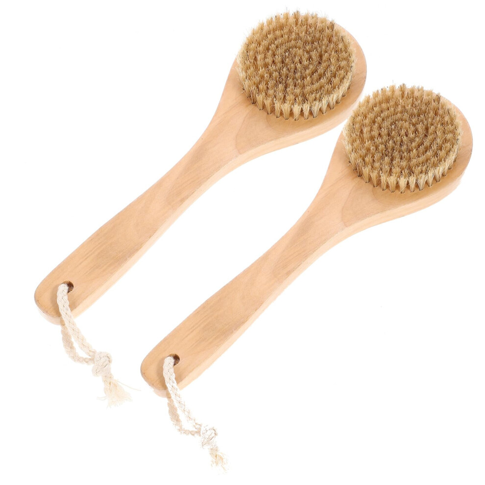 2pcs Natural Boar Bristle Body Brush Set for Deep Exfoliation and Gentle Cellulite Massage, Long Handle Bath Scrubber