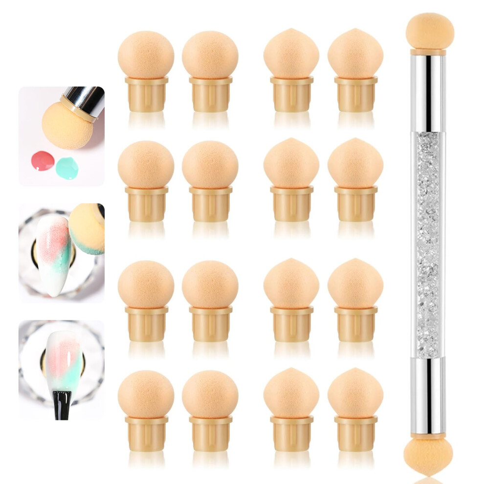 Purple Nail Ombre Sponge Brush Dual Tip Gradient Nail Art Tool With 16 Replacement Heads