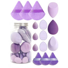 15PCS Purple Makeup Sponge Set with Mini Triangle Beauty Blenders for Precise Foundation and Powder