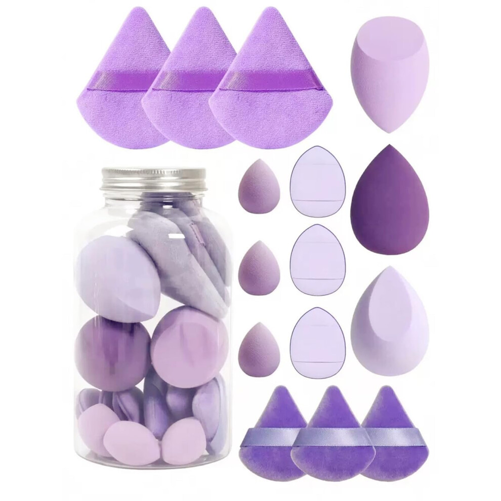 Purple 15Pcs Makeup Sponge Set With Mini Triangle Beauty Blenders For Precise Foundation And Powder