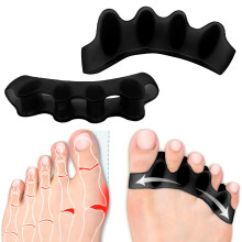 2PCS Toe Separators for Bunions and Overlapping Toes, Soft Gel Toe Spacers for Foot Alignment Black