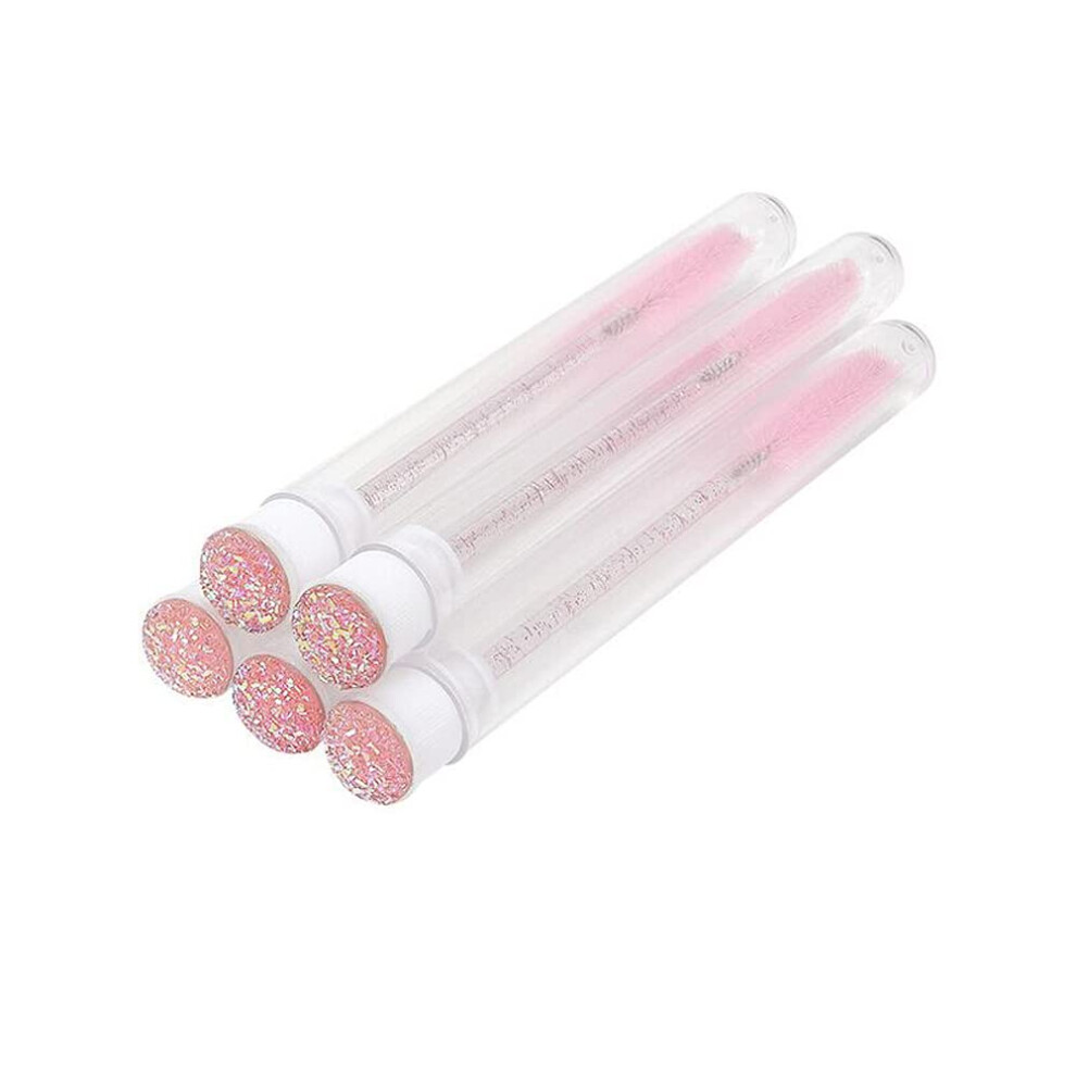 Pink 5Pcs Disposable Mascara Wand With Clear Tube For Hygienic Lash Grooming, Travel Set