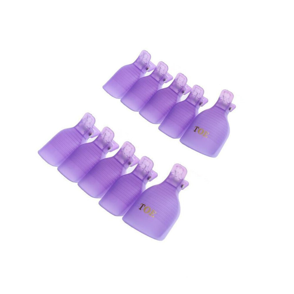 Pack of 10 Reusable Toenail Soak Off Cap Clips Gel Polish Remover for Salon and Home Use Purple