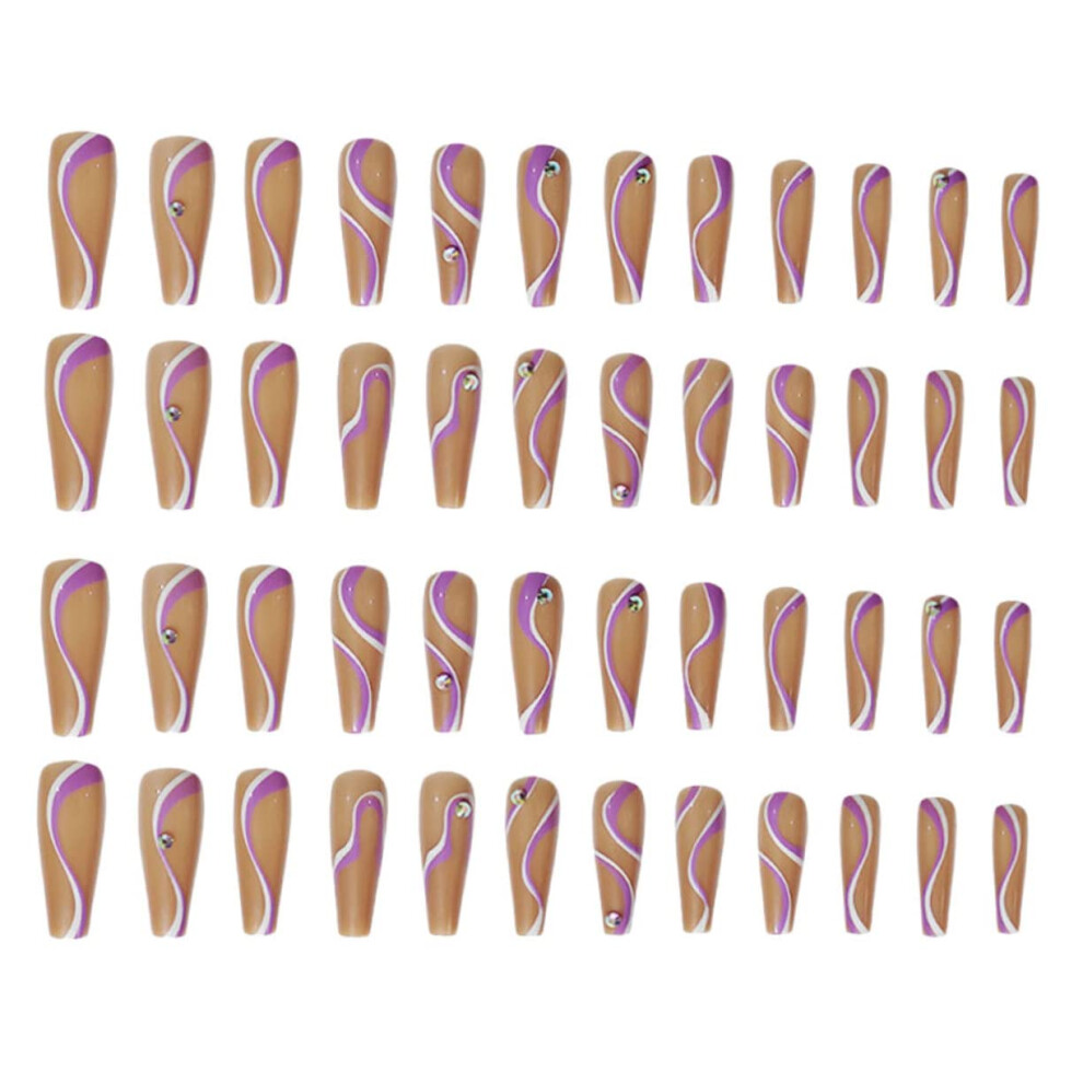 Press On Nails with Line Patterns and Nail Art Stickers for Women, Easy Apply and Durable Finish