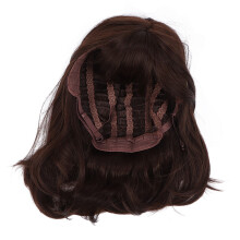 Perruque cosplay avec frange, courte, brune, en fibres synthétiques résistantes à la chaleur, aspect naturel, douce au toucher, bonnet ajustable