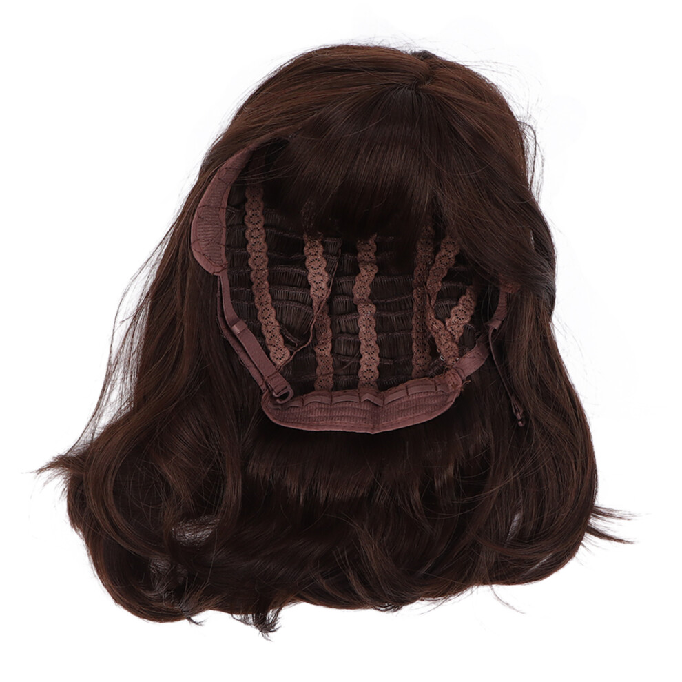 Brown Cosplay Wig With Bangs Short Synthetic Wig Heat Resistant Fiber Natural Appearance Soft Touching Adjustable Breathable Wig Cap For Halloween