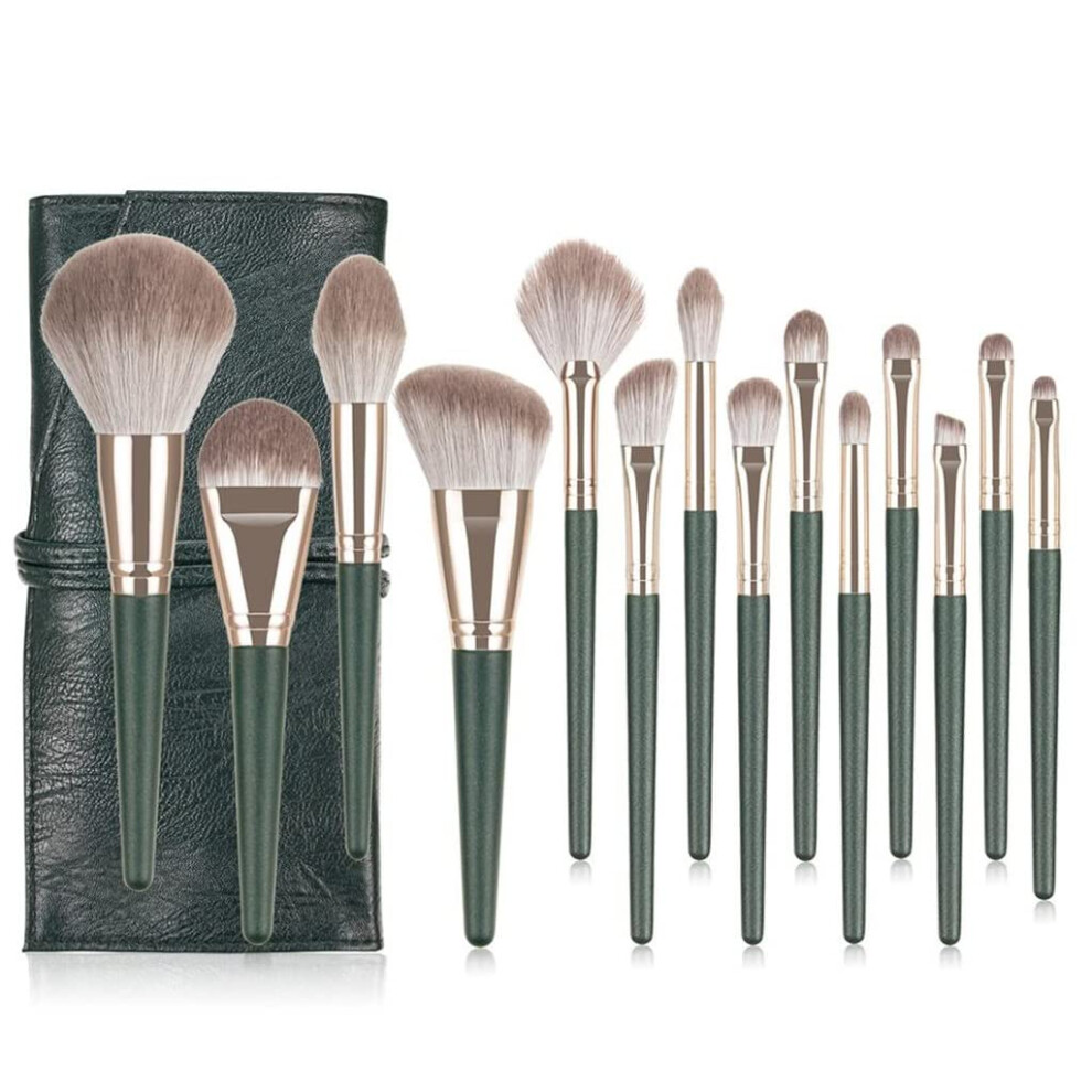 14 Piece Makeup Brush Set with Bag, Synthetic Brushes for Foundation Powder Eyeshadow Lips