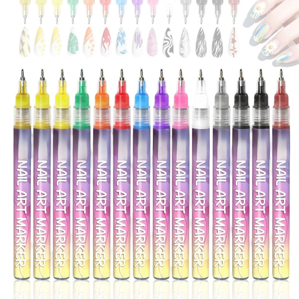 12 Colors Nail Art Pens Set with Precision Tips, Vibrant LongLasting Acrylic Ink Markers for Detailing