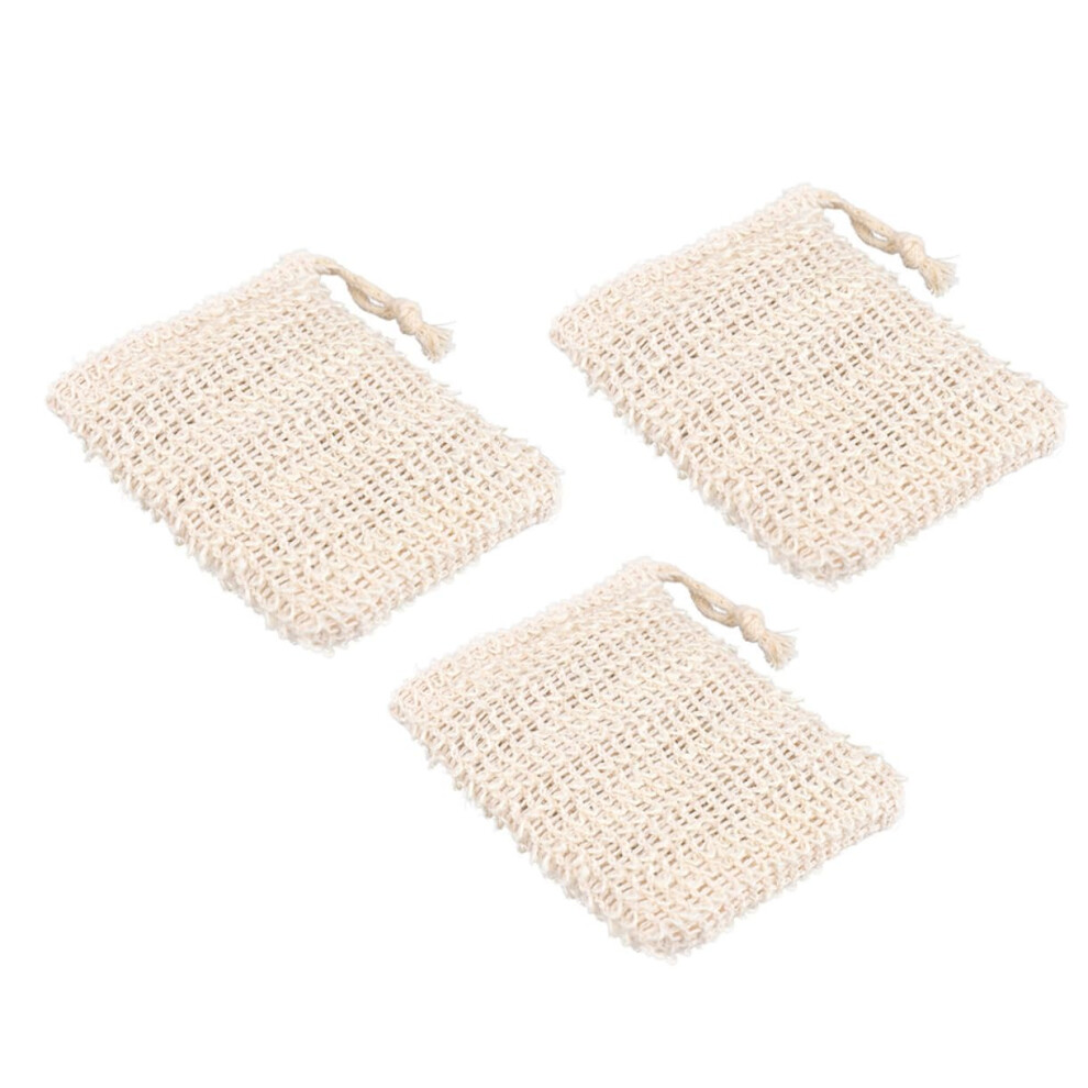 Light/Yellow Soap Saver Bag Set With Gentle Exfoliation Ramie And Jute Drawstring Pouch For Shower
