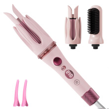 Automatic Hair Curler with LCD, 3in1 Curling Wand and Straightener Brush, Ceramic Ionic, 2Way Rotation