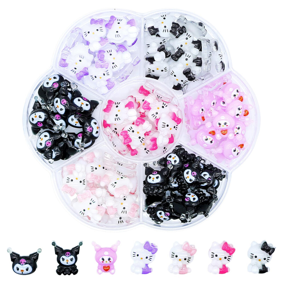 105pcs Kawaii Nail Art Charms Set with Colorful 3D Kitty Designs, Cute Cartoon Resin Decorations