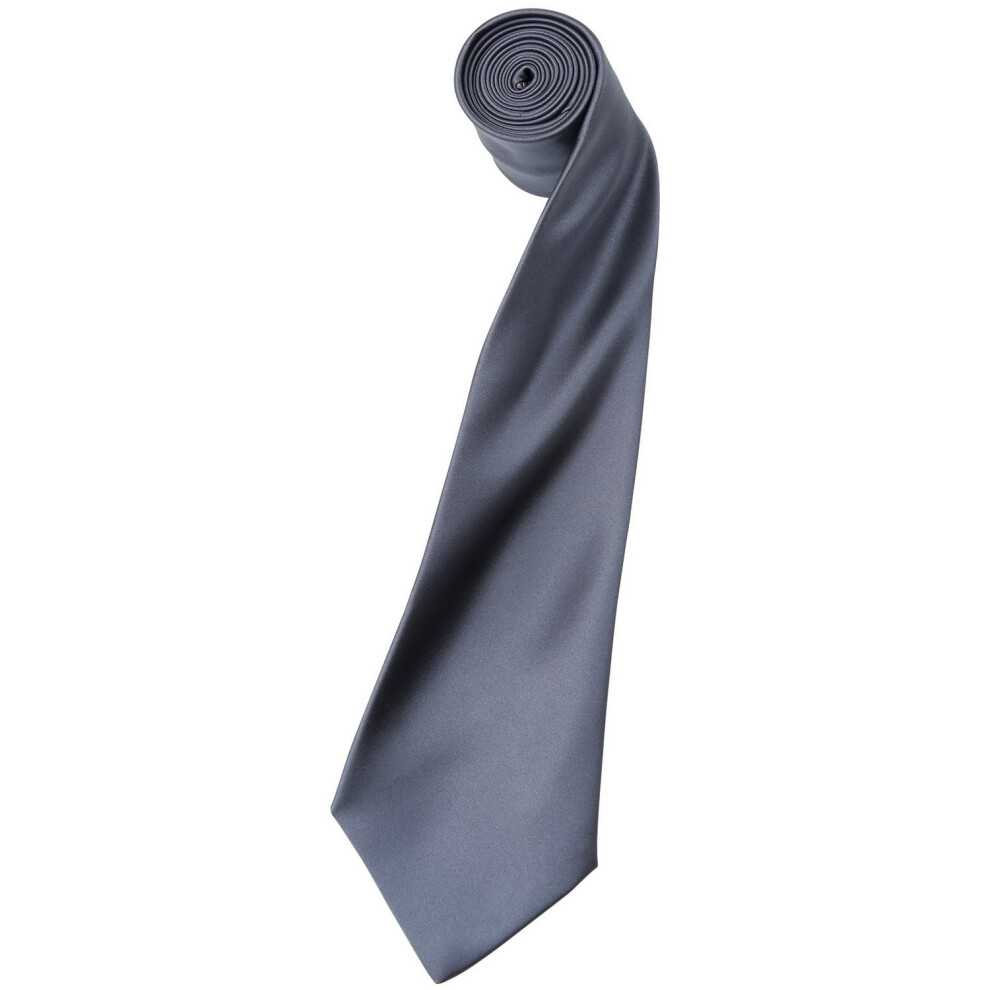 Premier (One Size, Steel) Mens Plain Satin Tie (Narrow Blade) (Pack Of 2)