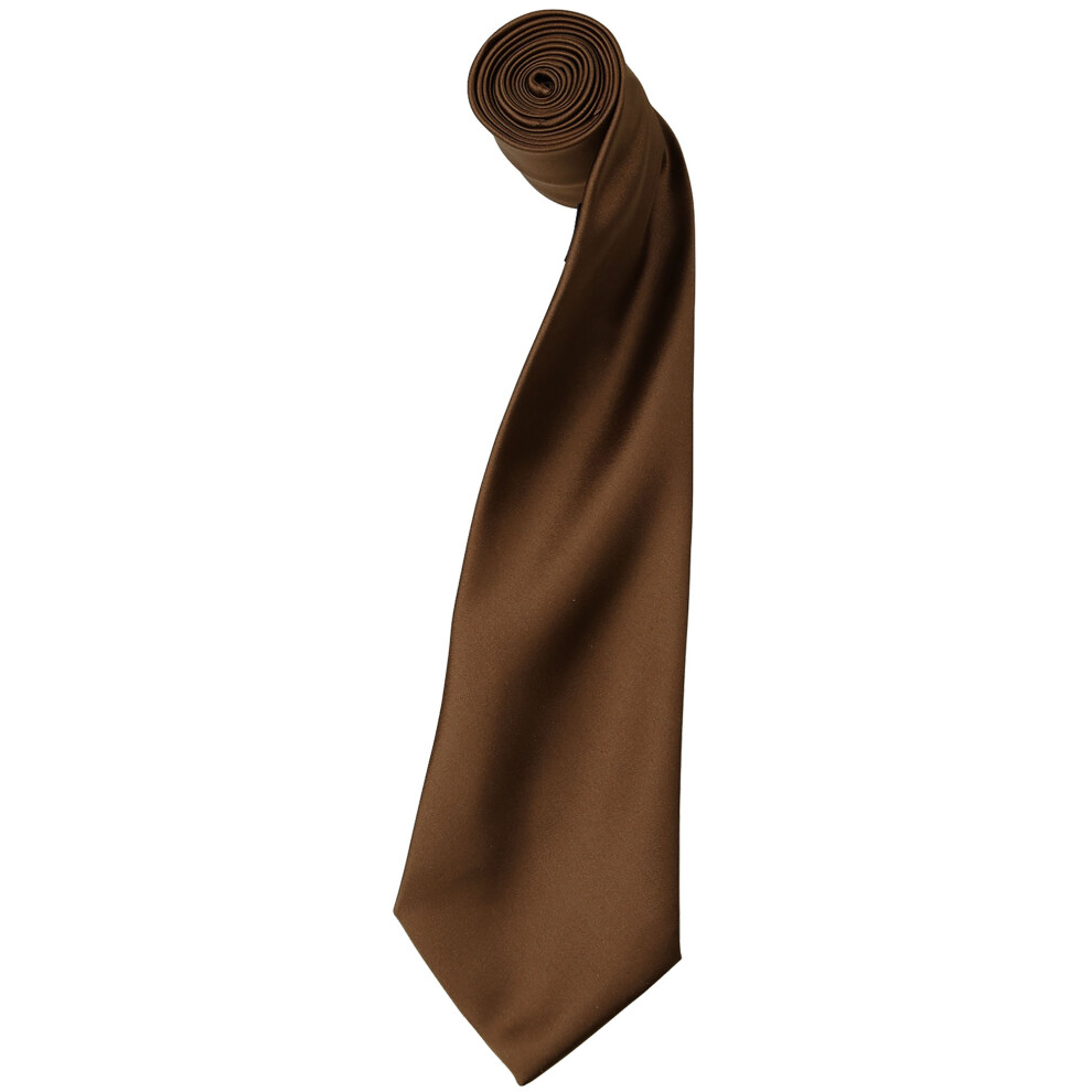 Premier Mens Plain Satin Tie (Narrow Blade) (Pack of 2) (Brown) - One Size - Image 2