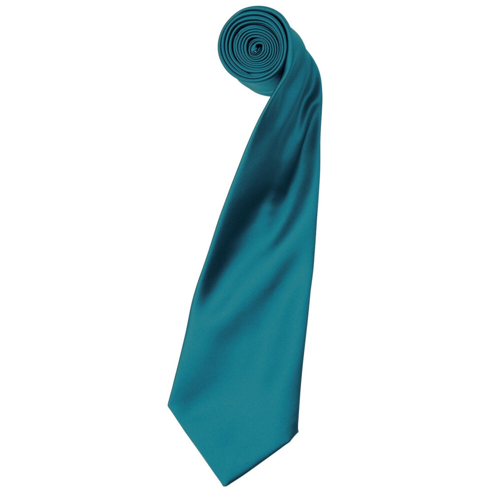 Premier (One Size, Teal) Mens Plain Satin Tie (Narrow Blade) (Pack Of 2)