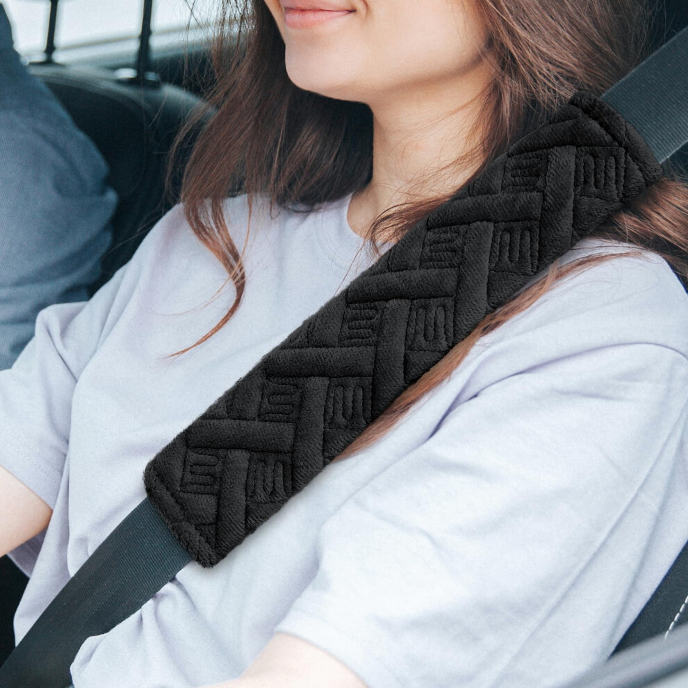 Soft Velvet Seat Belt Cover Pad, 2Pcs Comfortable Shoulder Cushion Protector For Car Travel, Black 9455672022750