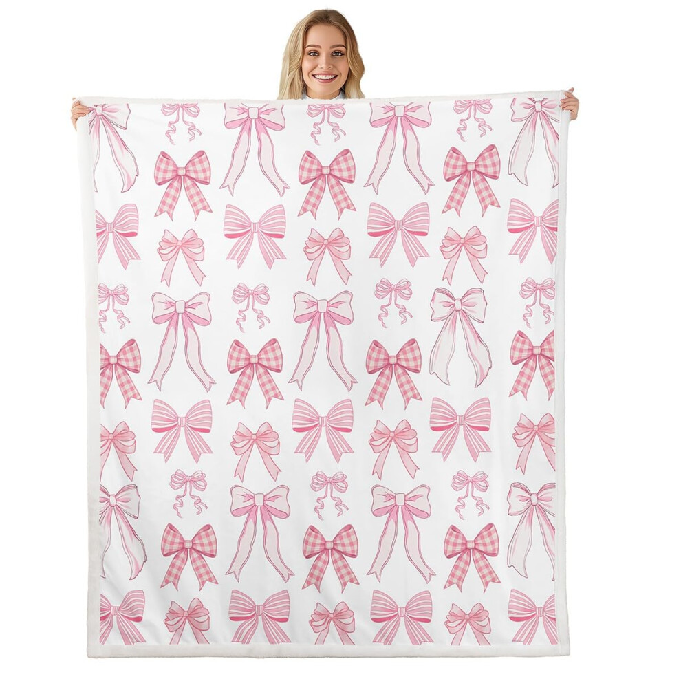 Soft Fleece Baby Blanket 30x40 Pink Sherpa for Girls Nursery with Kawaii Bow Reversible Design