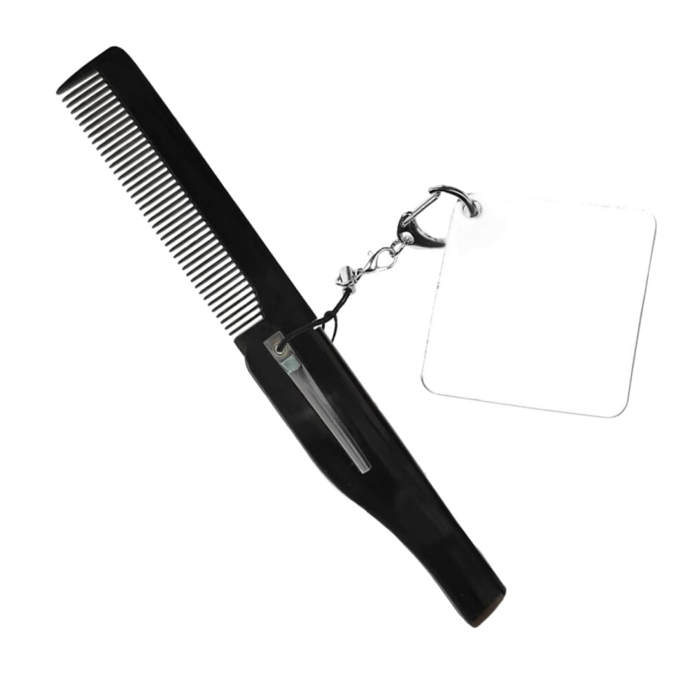 Unisex Folding Pocket Comb With Mirror Keychain For Men Beard Mustache Compact Travel Grooming