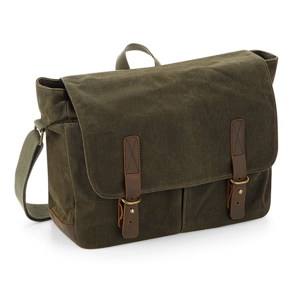 Quadra (One Size, Olive Green) Heritage Waxed Canvas Messenger Bag
