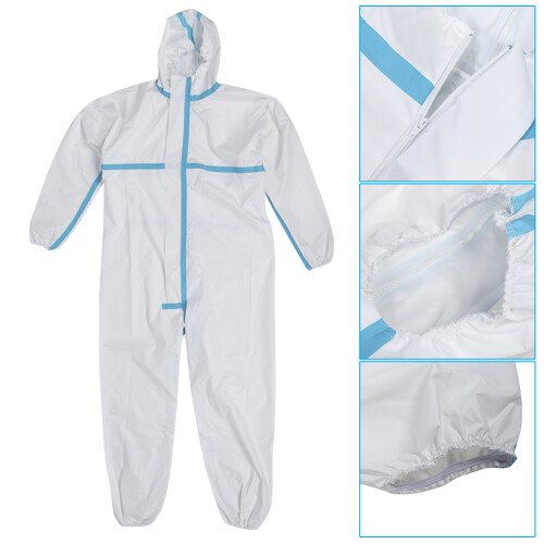 Combinaison de protection professionnelle jetable avec double fermeture éclair frontale, poignets et taille élastiqués, capuche intégrée 2