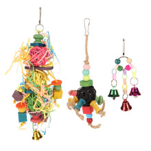 Chewable Bird Toy Colorful Foraging Shredder Vibrant Vine Plastic Cylinder With Bells Natural Loofah Rattan Balls For Small Medium Birds Perfect Size