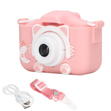 Selfiecamera voor kinderen met in hoogte verstelbare HD-lens en draagkoord, inclusief schokbestendige siliconen hoes voor veilig spelen.