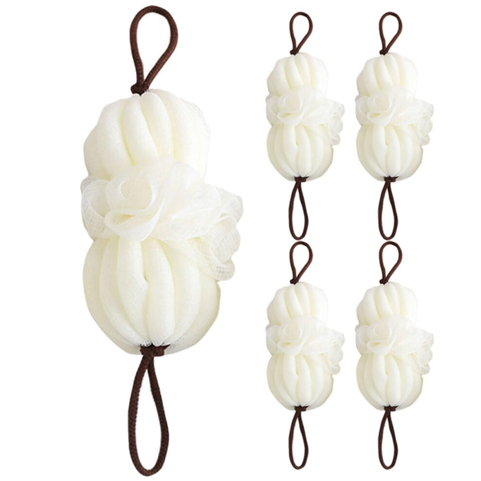Beige 5Pcs Exfoliating Bath Loofah Balls With Quickdry Lanyard For Gentle Cleansing