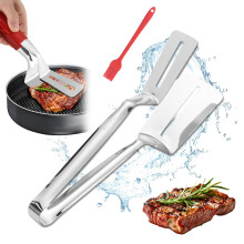 Stainless Steel Grill Tongs with HeatResistant Long Handle, DualPurpose Spatula Clamp for BBQ Steak Fish