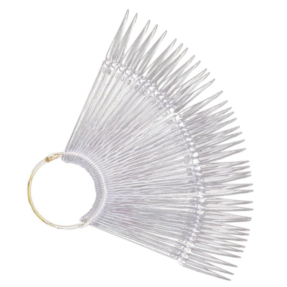 100 Pcs Nail Art Display Sticks Transparent Swatch Fan Set with Reusable Clear Tips and Ring