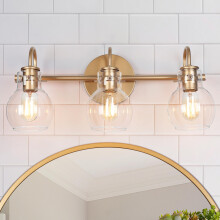 Bathroom Vanity Light, 3Light Gold Fixture with Clear Glass Shades, Elegant 22'' Over Mirror Lighting