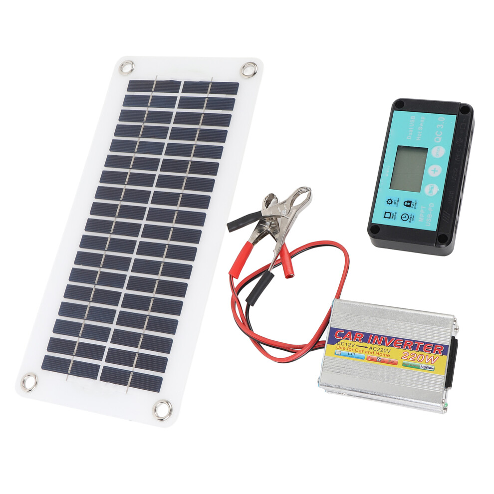 30W Solar Panel + 220W Inverter Kit For Car & Home Use, 12V To 220V 5041383501536