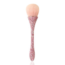 Pink Rhinestone Nail Dust Brush with Soft Nylon Bristles for Acrylic Nail Cleaning and Manicure