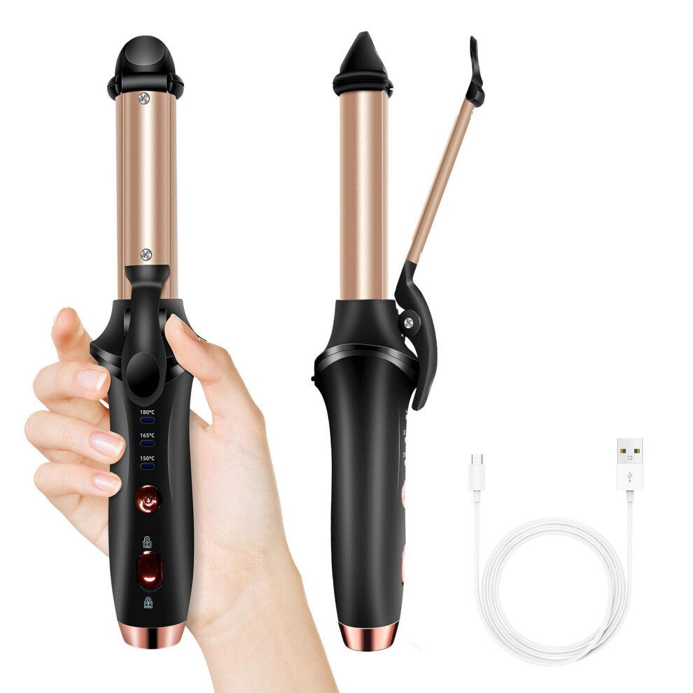 Cordless Curling Iron USB Rechargeable Ceramic 2 in 1 Hair Curler and Straightener Travel Size
