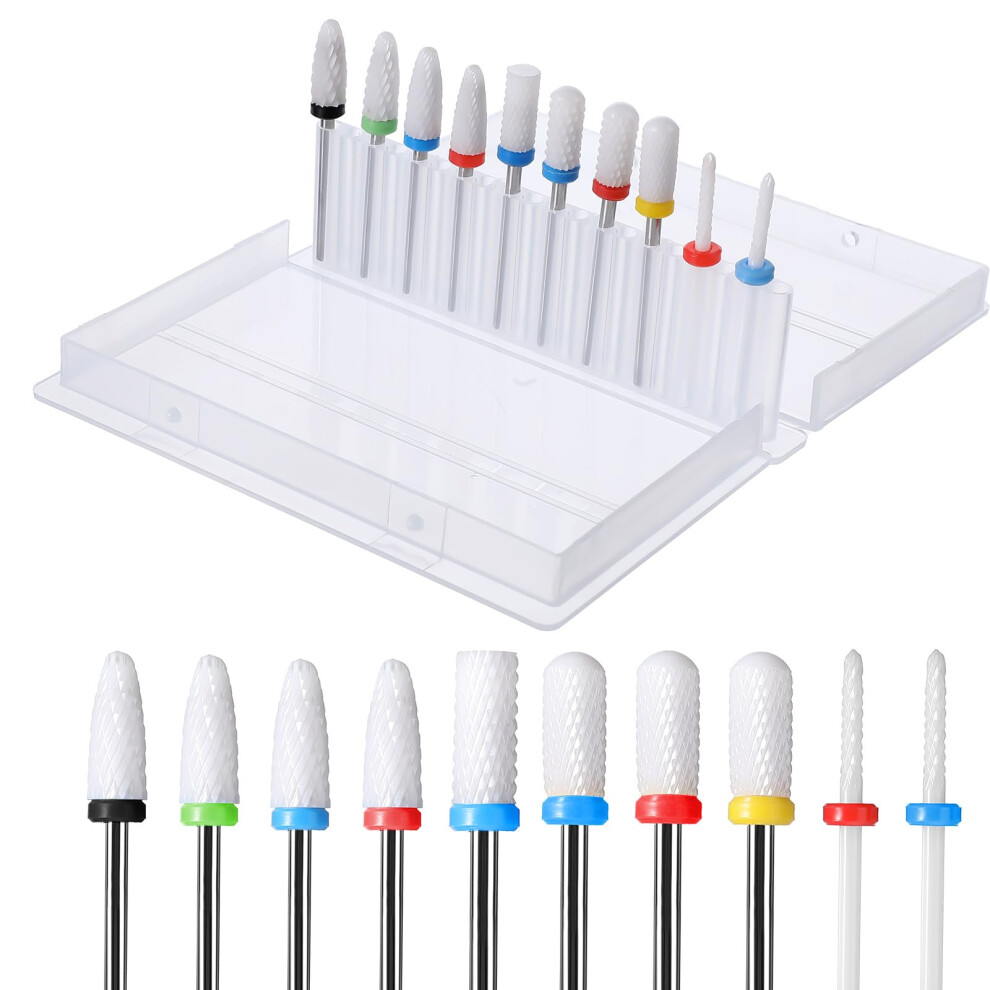 10Pcs Ceramic Nail Drill Bits Set 3/32 Professional for Acrylic and Gel Nails Manicure Pedicure