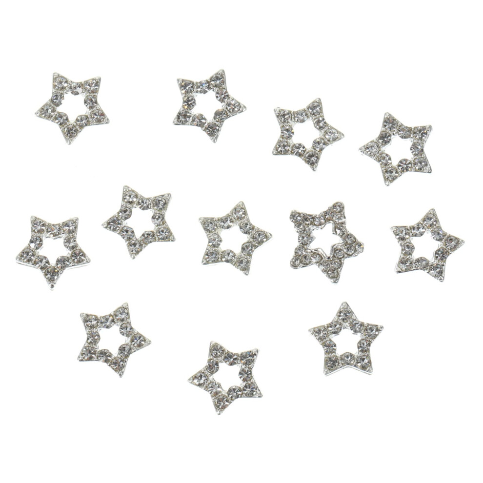 Silver 12Pcs Star Nail Charms Metal Alloy Rhinestone Decorations For Diy Manicure Accessories