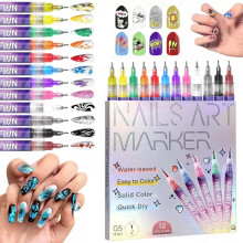 Nail Art Pens Set 12 Colors 0.5mm Fine Tip Acrylic Paint Markers for DIY Nail Designs