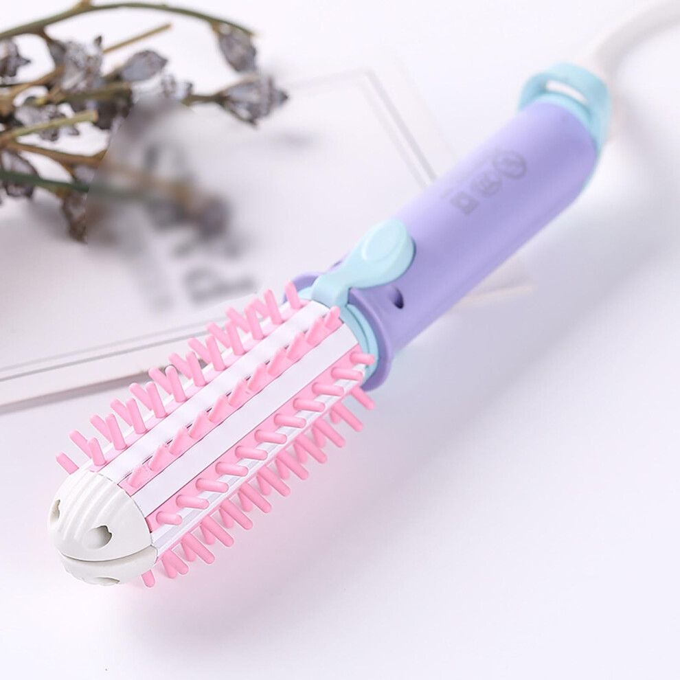 Purple Mini Curling Iron For Short Hair, 2In1 Hair Straightener Brush With Ceramic, Antiscald,