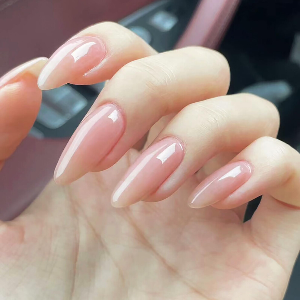 Medium Almond Press On Nails Nude Color Set 24pcs Reusable Acrylic Fake Nails for Women