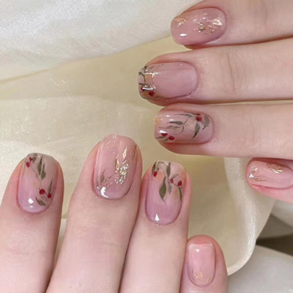 French Tip Almond Press On Nails with Glue, Reusable Acrylic Fake Nails Set for Women 24pcs